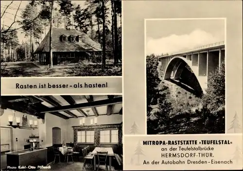 Ak Hermsdorf in Thüringen, Mitropa Raststätte Teufelstal an der Teufelstalbrücke