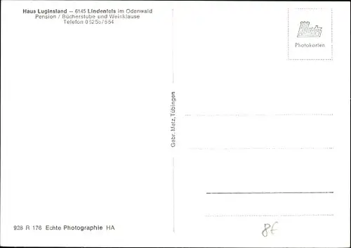 Ak Lindenfels im Odenwald, Haus Luginsland, Pension, Weinklause