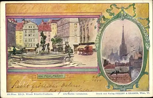 Künstler Ak Wilt, H., Wien 1. Innere Stadt Österreich, Mehlmarkt, Brunnen, Kirche