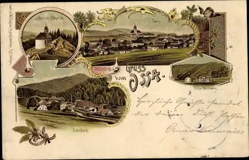 Litho Lam Bayrischer Wald, Osser, Lambach, Mariahilf Kapelle, Villa Willmann