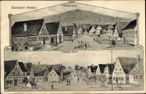 Künstler Ak Ezelsdorf Burgthann in Mittelfranken, Oberes und unteres Dorf