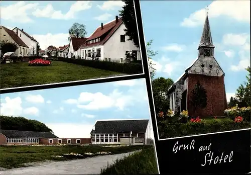 Ak Stotel Loxstedt in Niedersachsen, Kirche, Schule, Teilansicht