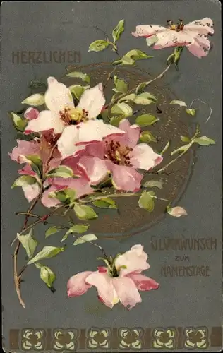 Präge Ak Glückwunsch Namenstag, Blumen