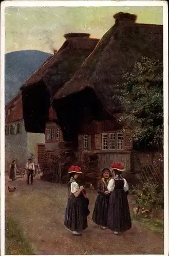 Künstler Ak Hoffmann, H., Schwarzwälder Trachten, Dorfidylle im Schwarzwald