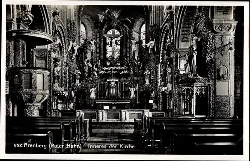 Ak Arenberg Koblenz am Rhein, Roter Hahn, Kirche, Innenansicht