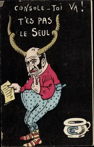 Ak Console toi va, t'es pas le seul, Mann mit Hörnern, Nachttopf