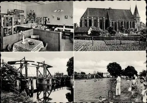 Ak Bardowick in Niedersachsen, Bahnhofgaststätte, Kirche, Brücke, Freibad