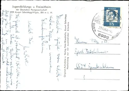 Ak Scheidegg im Allgäu Schwaben, Jugendbildungs- und Freizeitheim der Deutschen Postgewerkschaft