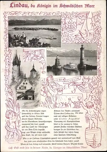 Ak Lindau am Bodensee Schwaben, Altes Rathaus, Diebsturm, Peterskirche, Leuchtturm