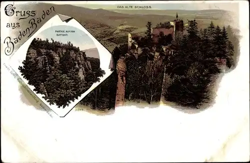Litho Baden Baden am Schwarzwald, Schloss, Partie auf dem Battert