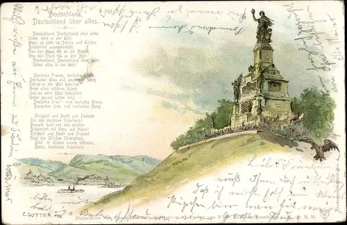 Künstler Litho Sutter, C., Rüdesheim am Rhein in Hessen, Das Nationaldenkmal, Seitenansicht