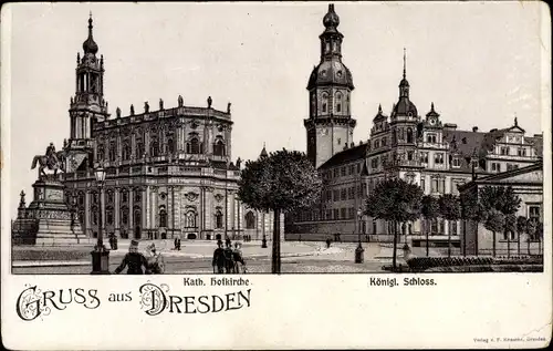 Litho Dresden Altstadt, Kath. Hofkirche, Kgl. Schloss