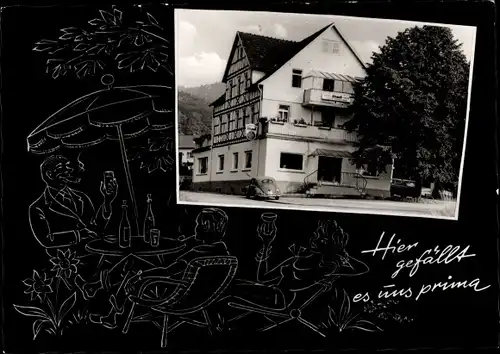 Ak Steinbach bei Fürth im Odenwald, Gasthof und Pension Strauß