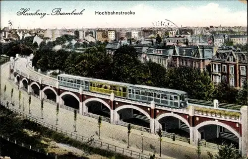 Ak Hamburg Nord Barmbek, Hochbahnstrecke, Panorama
