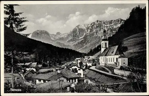Ak Ramsau im Berchtesgadener Land Oberbayern, Totalansicht, Ort, Kirche