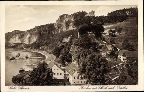 Ak Rathen an der Elbe Sächsische Schweiz, Elbtal und Bastei