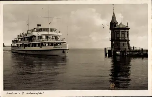 Ak Konstanz am Bodensee, Hafeneinfahrt, Schiff Schwaben