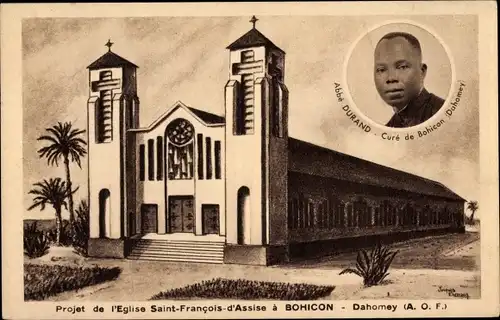 Künstler Ak Bohicon Dahomey Benin, Abbe Durand, Eglise Saint Francois d'Asisse