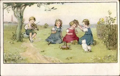 Künstler Ak Döring, Lia, Kinder auf einer Wiese