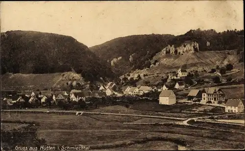 Ak Hütten Schelklingen auf der Schwäbischen Alb, Gesamtansicht, Schmiechtal