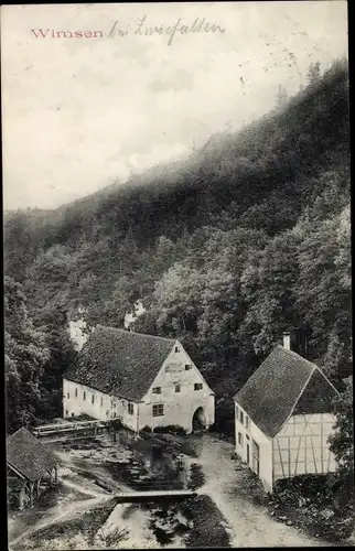 Ak Wimsen Hayingen auf der Schwäbischen Alb, Dorfpartie am Waldrand