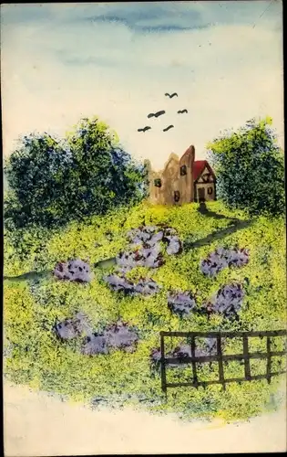 Handgemalt Ak Dorfmotiv