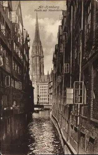 Ak Hamburg Mitte Altstadt, Fleeth mit Nicolaikirche
