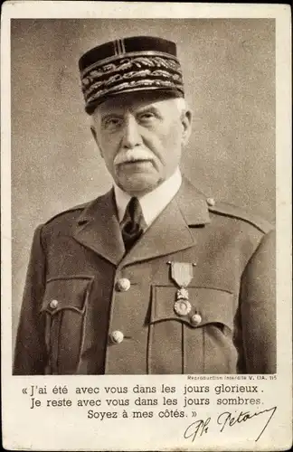 Ak General Philippe Pétain, Portrait, Zitat