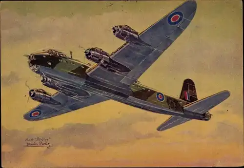 Künstler Ak Petit, Louis, Britisches Kampfflugzeug Short Stirling, Avions Alliés