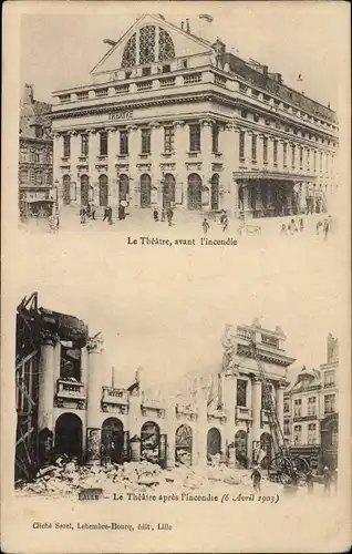 Ak Lille Nord, Theater vor und nach dem Brand, 6. April 1903
