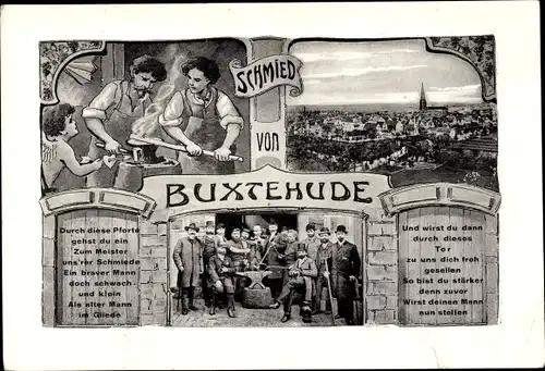 Ak Buxtehude, Schmied von Buxtehude, Männer, Amboss, Gesamtansicht