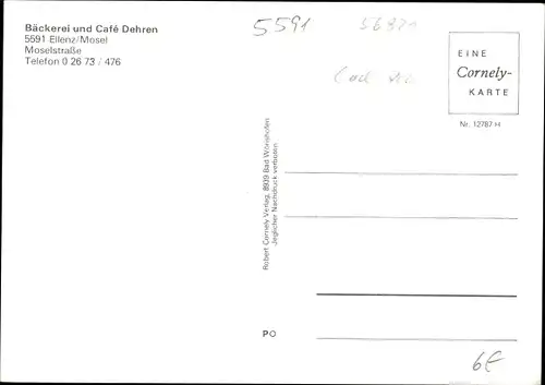Ak Ellenz Poltersdorf an der Mosel, Bäckerei und Café Dehren, Moselstraße
