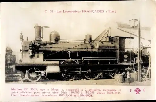 Ak Les Locomotives Francaises, Etat, Machine No. 3603 type Mogul, Dampflokomotive