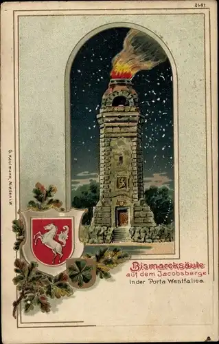 Präge Wappen Litho Porta Westfalica an der Weser, Bismarcksäule a. d. Jacobsberge