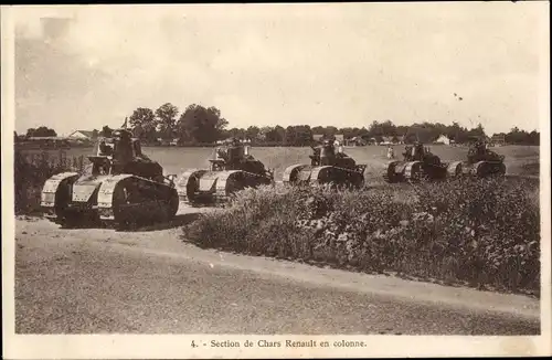 Ak Section de Chars Renault en colonne, Französische Panzer