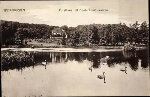 Ak Saarbrücken im Saarland, Forsthaus mit Deutschmühlenweiher