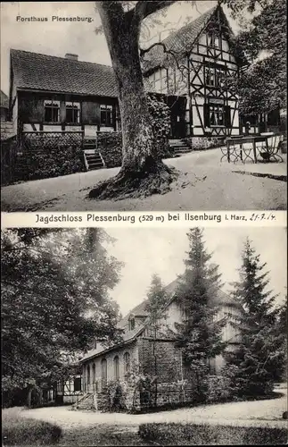 Ak Plessenburg Ilsenburg am Nordharz, Forsthaus, Blick auf das Jagdschloss