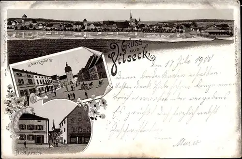 Litho Vilseck Oberpfalz Bayern, Gesamtansicht, Marktplatz, Kirchstraße