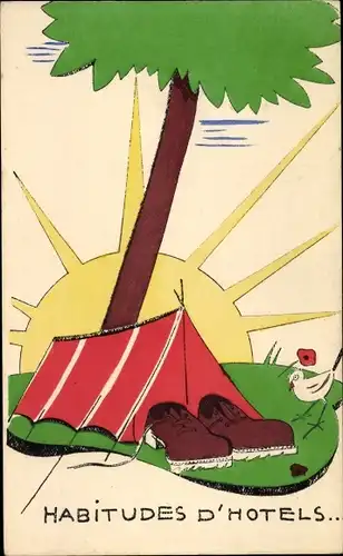 Ak Habitudes d'Hotels, Schuhe vor einem Zelt