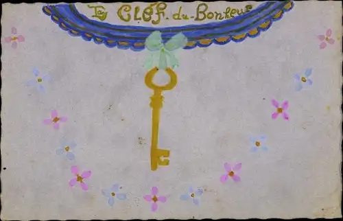 Handgemalt Ak La Clef du Bonheur, Schlüssel