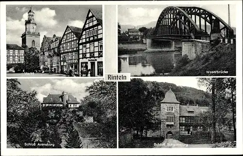 Ak Rinteln an der Weser, Schloss Schaumburg, Schloss Arensburg, Markt, Weserbrücke
