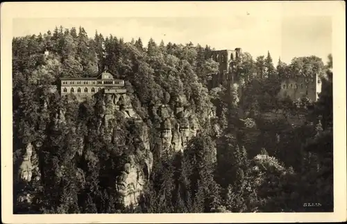 Ak Oybin in der Oberlausitz, Berggaststätte und Ruinen