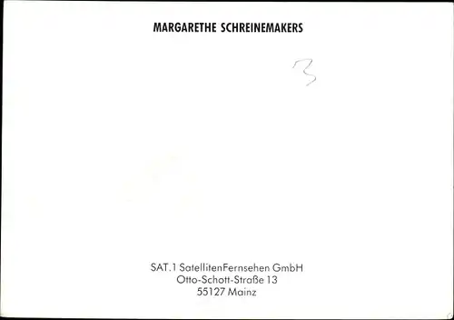 Ak Fernsehmoderatorin Margarethe Schreinemakers, Autogramm