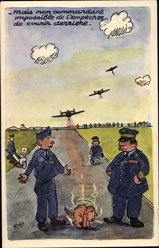 Künstler Ak L'Armee de l'Air... Une Vocation, Französische Soldaten, Hund, Kriegsflugzeuge