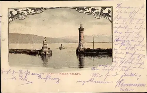 Ak Lindau am Bodensee Schwaben, Hafeneinfahrt