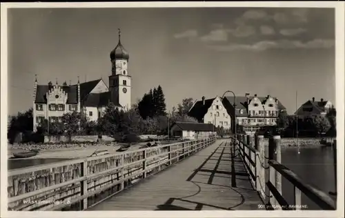 Ak Wasserburg am Bodensee Schwaben, Ortsansicht, Brücke