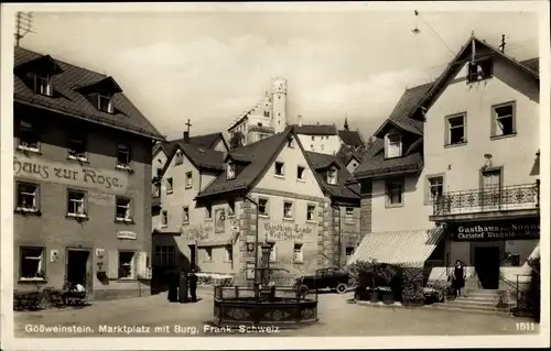 Ak Gößweinstein in Oberfranken, Marktplatz, Burg, Gasthaus zur Rose, Gasthaus Traube, Gasthaus Sonne