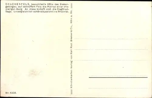 Künstler Ak Königswinter am Rhein, Drachenfels, Ruine