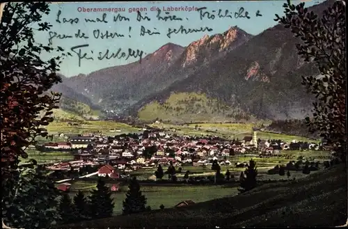 Ak Oberammergau in Oberbayern, Durchblick, Ort gegen die Laberköpfe