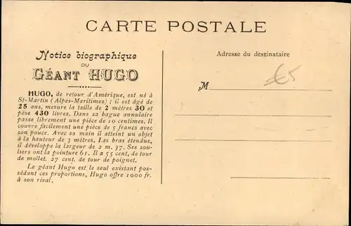 Ak Geant Hugo, großwüchsiger Mann, Portrait
